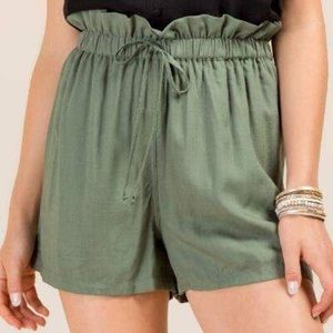 Francescas Olive Paperbag High waisted Shorts